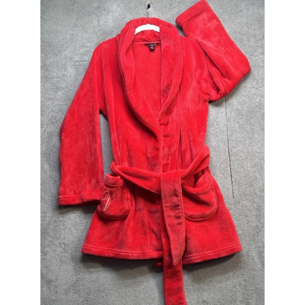 Victoria's Secret Red Plush Fleece Robe Tie Waist Cozy Lounge XS